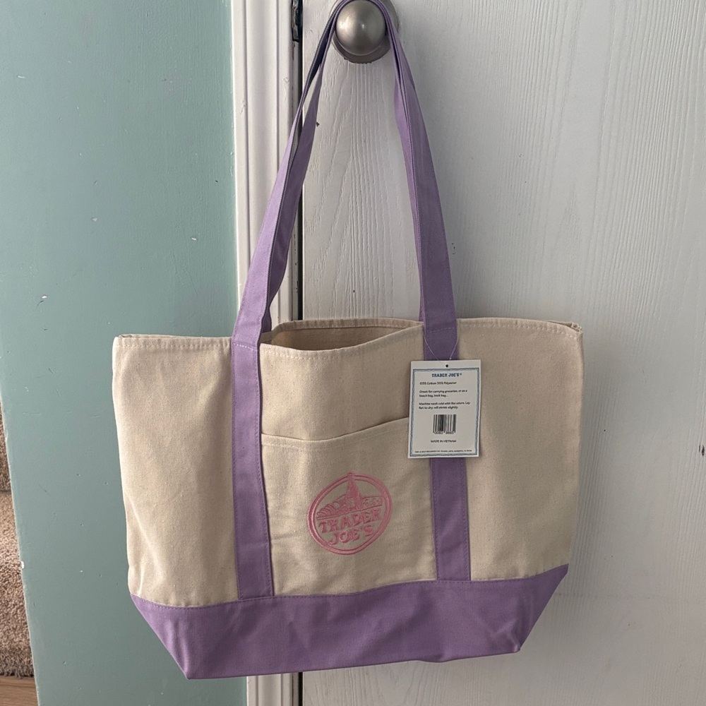 Trader Joe’s LARGE Lavender Trim Canvas Tote Bag